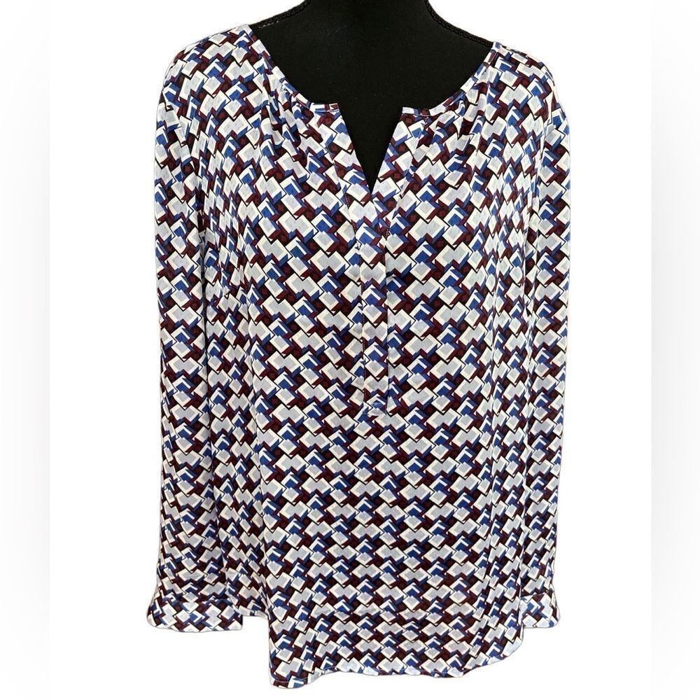 Talbots Split Neck Button Front Long Sleeved Geom… - image 1